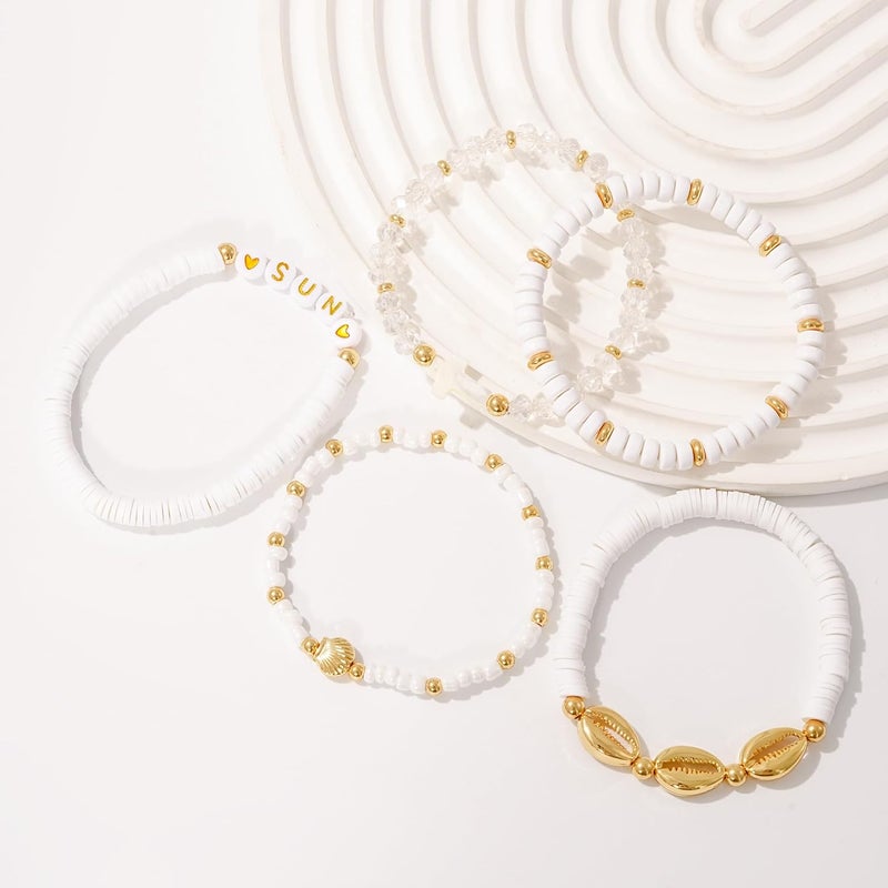 Aigrnc Boho Beaded Stretch Bracelets For Women Stackable Crystal Gold Plated Beaded Bracelets Set Trendy Handmade Friendship Braeclet Jewelry Gifts - Image 2